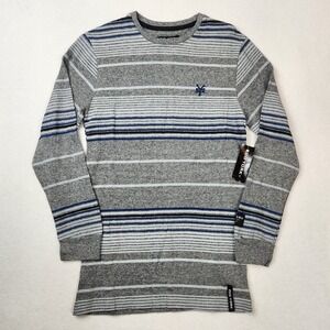 Zoo‎ York Shirt Mens Small Grey Marled Striped Thermal Crewneck Skate Urban NYC